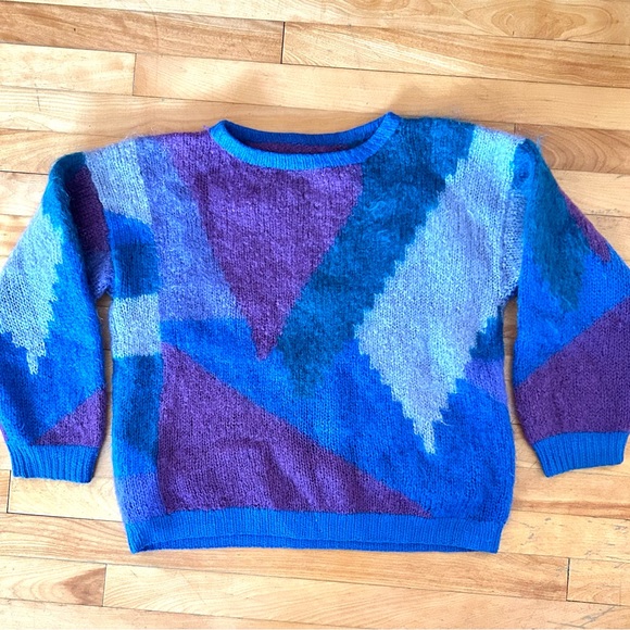 Vintage 80s mohair geometric sweater - Picture 1 of 4